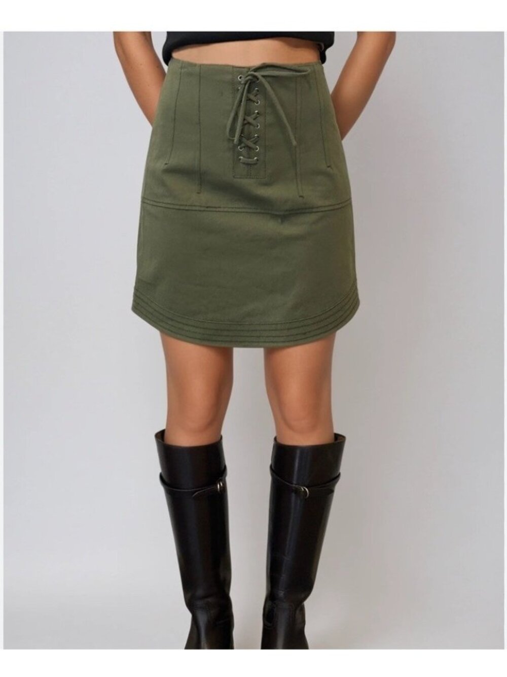 MARISSA WEBB Size 6 Green Lace Up Mini Skirt Utility
